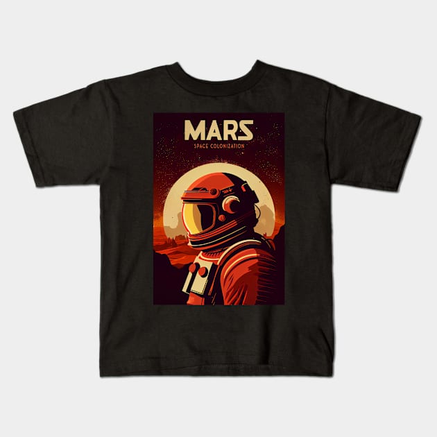 Mars Adventure Vintage Travel Poster Kids T-Shirt by GreenMary Design